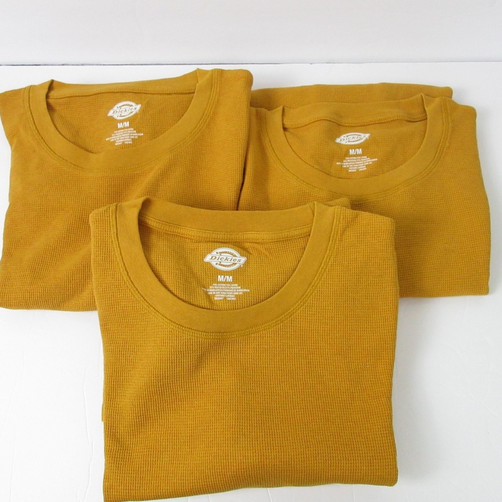 3x Dickies Thermal Shirt Women M Gold Waffle Knit Long Sleeve Pullover FL198J55